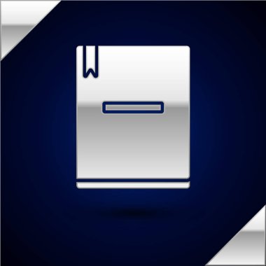 Koyu mavi arka planda yalıtılmış Gümüş Not Defteri simgesi. Spiral not defteri simgesi. Okul defteri. Yazı defteri. Okul günlüğü. Vektör İllüstrasyonu