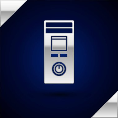 Gümüş Akıllı ev simgesi koyu mavi arka plan üzerinde izole. Uzaktan kumanda. Vektör İllüstrasyonu