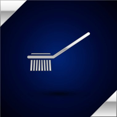 Gümüş Tuvalet fırça simgesi koyu mavi arka plan üzerinde izole. Vektör İllüstrasyonu