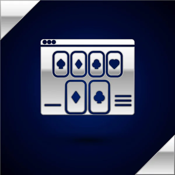 Silver online pokerbord spel ikonen isolerad på Mörkblå bakgrund. Online Casino. Vektor illustration — Stock vektor