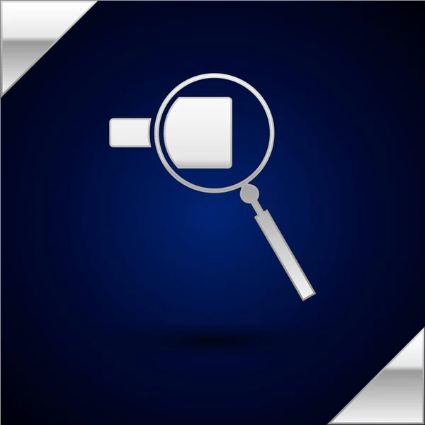 Silber Lupe Symbol isoliert auf dunkelblauem Hintergrund. Suchen, fokussieren, zoomen, Geschäftssymbol. Vektorillustration — Stockvektor