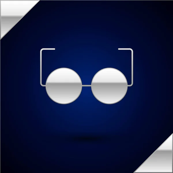 Srebrne okulary ikona izolowane na ciemnym niebieskim tle. Symbol ramki okularu. Ilustracja wektorowa — Wektor stockowy