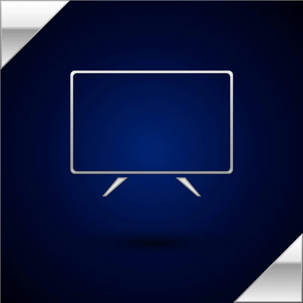 シルバースマートテレビアイコンは、濃い青色の背景に分離されています。テレビの看板ベクトルイラストレーション — ストックベクタ
