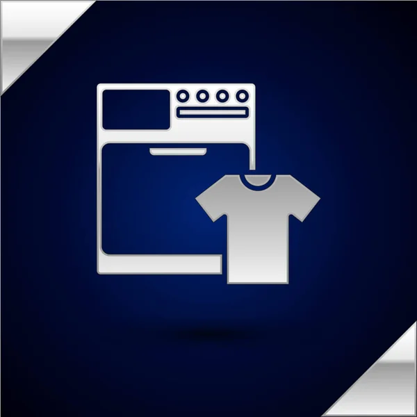 Silver Washer et icône de t-shirt isolé sur fond bleu foncé. Icône machine à laver. Laveuse de vêtements - machine à laver. Symbole d'appareil électroménager. Illustration vectorielle — Image vectorielle