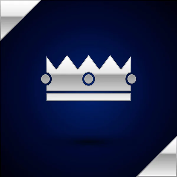 Icona Silver Crown isolata su sfondo blu scuro. Illustrazione vettoriale — Vettoriale Stock