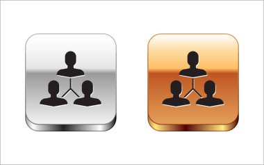 Siyah Proje takım taban simgesi beyaz arka planda yalıtılmış. İş analizi ve planlaması, danışmanlık, ekip çalışması, proje yönetimi. Gümüş-altın kare düğme. Vektör İllüstrasyonu