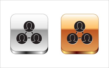 Siyah Proje takım taban simgesi beyaz arka planda yalıtılmış. İş analizi ve planlaması, danışmanlık, ekip çalışması, proje yönetimi. Gümüş-altın kare düğme. Vektör İllüstrasyonu