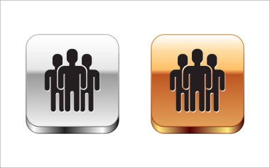 Siyah Kullanıcılar grup simgesi beyaz arka planda yalıtılmış. Kişi grubu simgesi. İş avatarı simgesi kullanıcı profili simgesi. Gümüş-altın kare düğme. Vektör İllüstrasyonu