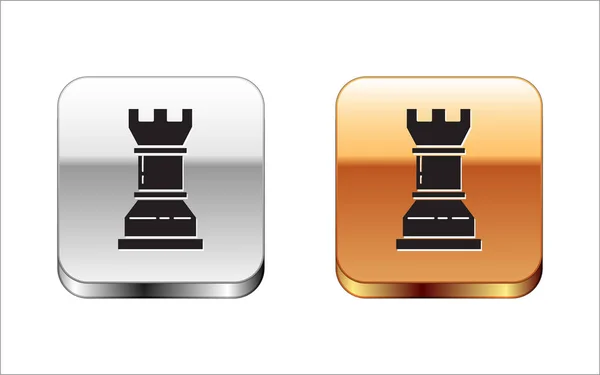 Ikona černé obchodní strategie je izolovaná na bílém pozadí. Šachový symbol. Hra, Správa, finance. Stříbrné čtvercové tlačítko. Vektorová ilustrace — Stockový vektor
