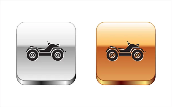 Černý celý terénní vozidlo nebo ATV ikona motocyklu izolovaná na bílém pozadí. Čtyřka na kole. Extrémní sport. Stříbrné čtvercové tlačítko. Vektorová ilustrace — Stockový vektor