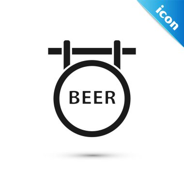 Beyaz arka planda izole yazıt Bira simgesi ile Siyah Sokak tabelası. Reklam bar, kafe, pub, restoran için uygundur. Vektör İllüstrasyonu