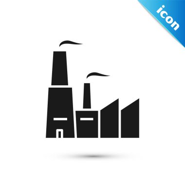 Siyah Fabrika simgesi beyaz arka planda yalıtılmış. Endüstriyel bina. Vektör İllüstrasyonu