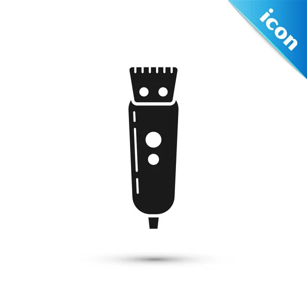 Negro Cortadora de pelo eléctrico o icono de la máquina de afeitar aislado sobre fondo blanco. Símbolo de barbería. Ilustración vectorial — Vector de stock