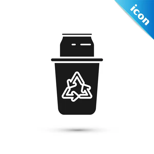 Cubo de reciclaje negro con símbolo de reciclaje y puede icono aislado sobre fondo blanco. Icono de bote de basura. Cartel de basura. Reciclar signo de cesta. Ilustración vectorial — Archivo Imágenes Vectoriales