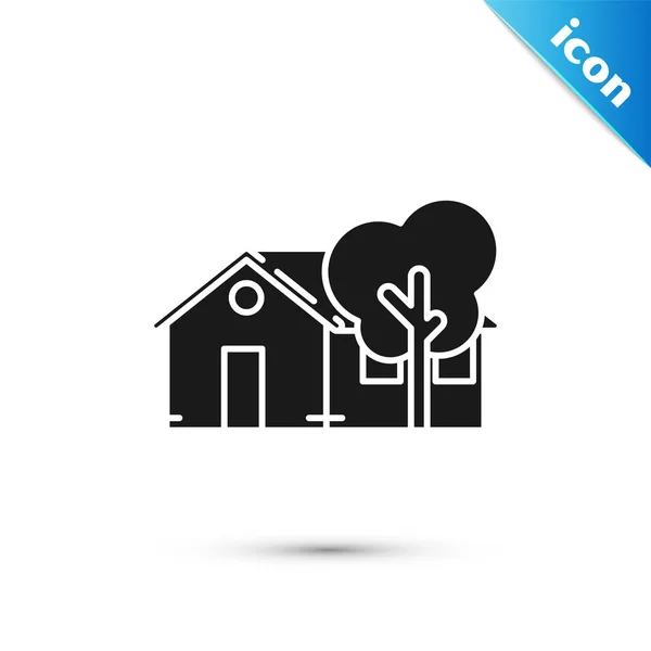 Negro Eco icono de la casa amigable aislado sobre fondo blanco. Eco casa con árbol. Ilustración vectorial — Archivo Imágenes Vectoriales