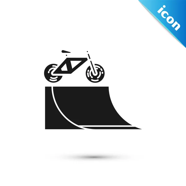 Black Bicycle on street ramp icon isolated on white background. Skate park. Extreme sport. Sport equipment. Vector Illustration