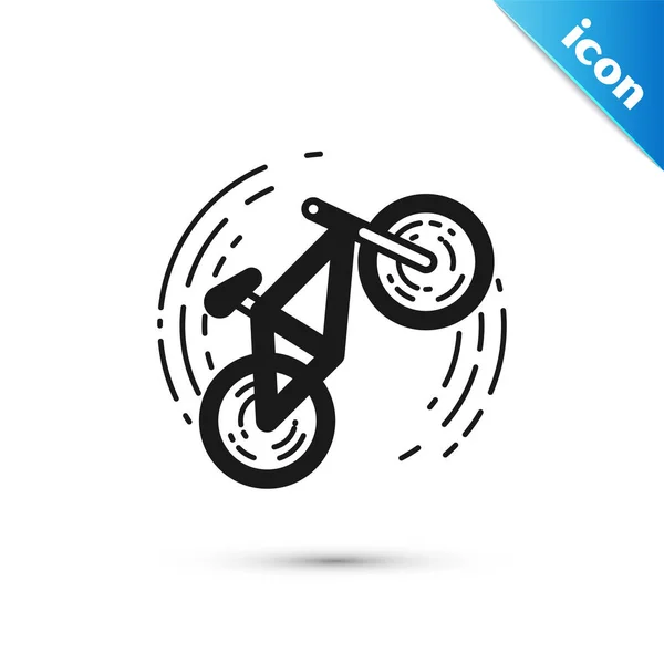 Schwarzes Fahrrad-Trick-Symbol auf weißem Hintergrund. Radrennen. Extremsport. Sportgeräte. Vektorillustration — Stockvektor