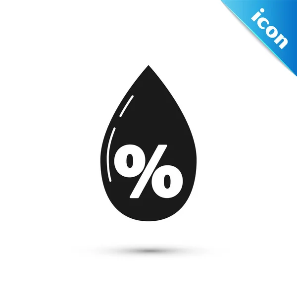 Black Water drop percentage icon isolated on white background. Humidity analysis. Vector Illustration — Stock Vector