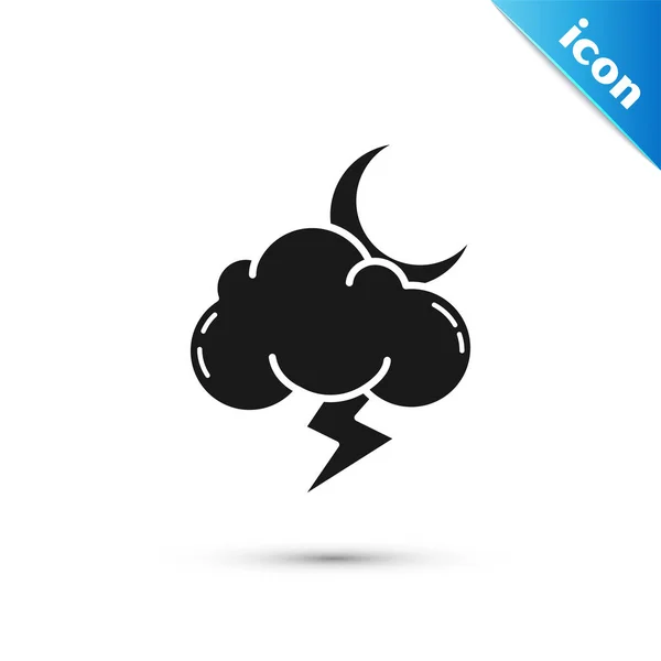 Siyah Fırtına simgesi beyaz arka planda yalıtılmış. Şimşek ve ay işareti olan bulut. Fırtınanın hava ikonu. Vektör İllüstrasyonu — Stok Vektör