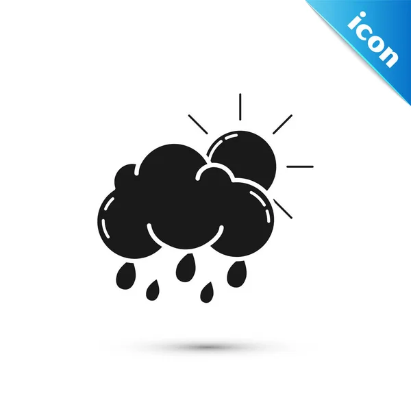 Черный цвет с иконой дождя и солнца на белом фоне. Осадки дождевых облаков с капельками дождя. Векторная миграция — стоковый вектор