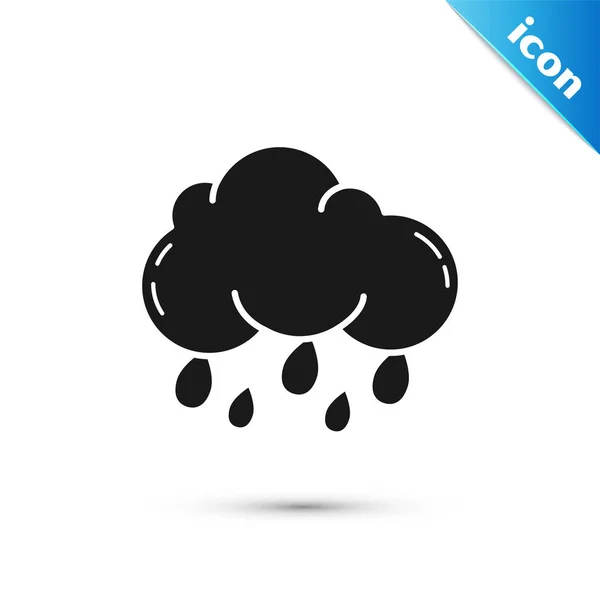Черный с иконой дождя на белом фоне. Осадки дождевых облаков с капельками дождя. Векторная миграция — стоковый вектор