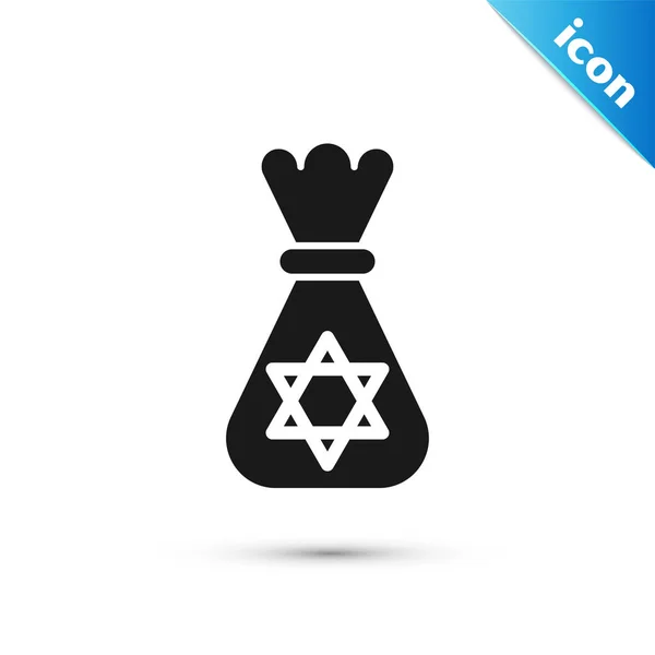 Black Jewish money bag with star of david icon isolated on white background. Currency symbol. Vector Illustration — Stock Vector