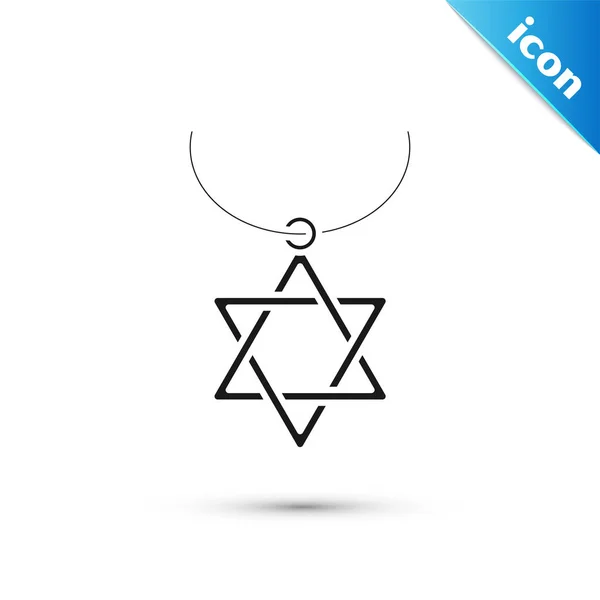 Collar Estrella Negra de David en el icono de la cadena aislado sobre fondo blanco. Símbolo religioso judío. Símbolo de Israel. Joyería y accesorio. Ilustración vectorial — Vector de stock