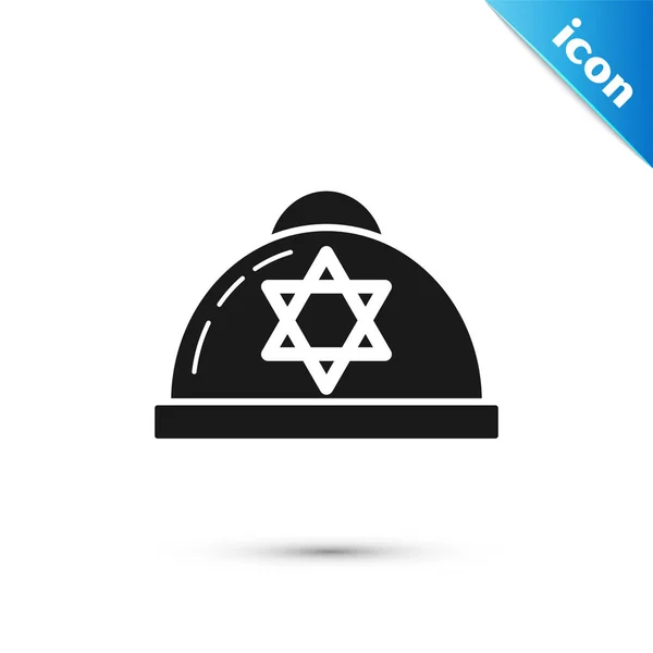 Чёрный еврейский кипа со звездой иконы Дэвида изолирован на белом фоне. Еврейская ермолка. Векторная миграция — стоковый вектор