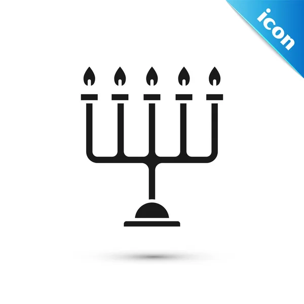 Black Hanukkah menorah icon isolated on white background. Hanukkah traditional symbol. Holiday religion, jewish festival of Lights. Vector Illustration — Stock Vector