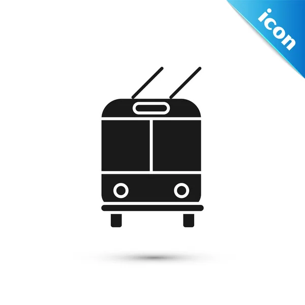 Icono de trolebús negro aislado sobre fondo blanco. Símbolo de transporte público. Ilustración vectorial — Vector de stock