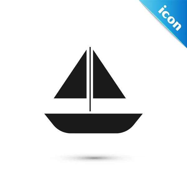 Velero de yate negro o icono del barco de vela aislado sobre fondo blanco. Navegación en barco de crucero marítimo. Ilustración vectorial — Vector de stock