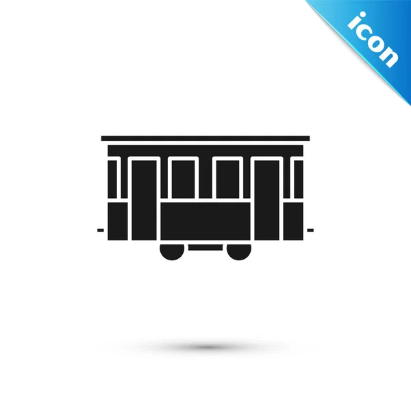 Black Old city tram icon isolated on white background. Public transportation symbol. Vector Illustration — Stock Vector