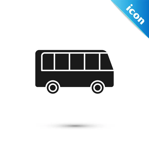 Schwarzes Bussymbol isoliert auf weißem Hintergrund. Transportkonzept. Busfahrt-Verkehrsschild. Tourismus oder öffentliches Verkehrsmittel. Vektorillustration — Stockvektor