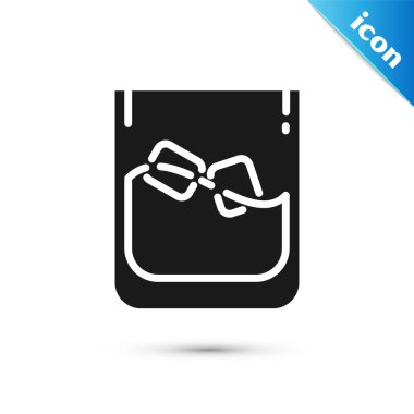 Siyah Cam viski ve buz küpleri simgesi beyaz arka plan üzerinde izole. Vektör İllüstrasyonu