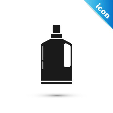 Black Plastic bottle for liquid laundry detergent, bleach, dishwashing liquid or another cleaning agent icon isolated on white background. Vector Illustration