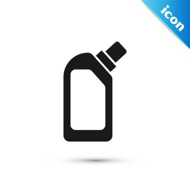 Black Plastic bottle for liquid laundry detergent, bleach, dishwashing liquid or another cleaning agent icon isolated on white background. Vector Illustration
