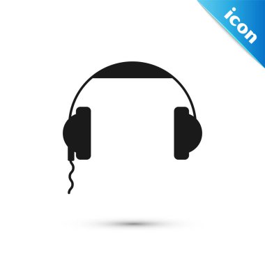 Beyaz arka planda yalıtılmış Siyah Kulaklık simgesi. Kulaklık işareti. Müzik dinleme, servis, iletişim ve operatör kavramı. Vektör İllüstrasyonu