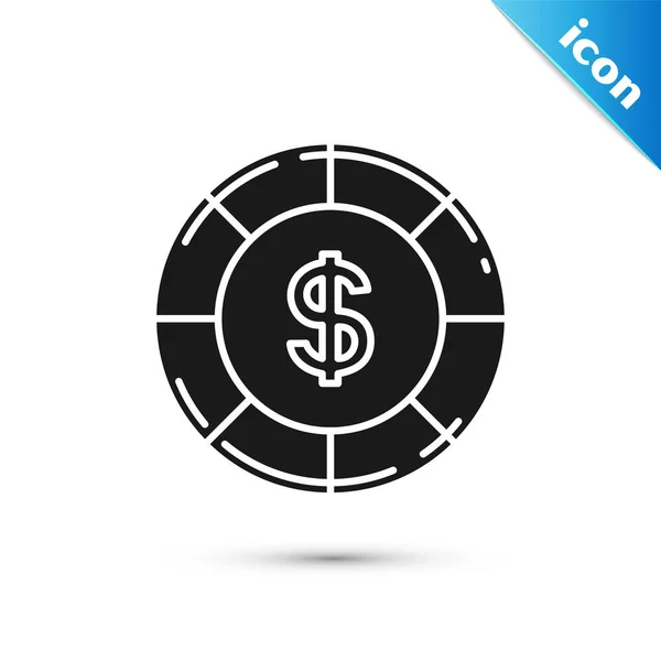 Chip do casino preto com ícone do símbolo do dólar isolado no fundo branco. Jogo de casino. Ilustração vetorial — Vetor de Stock