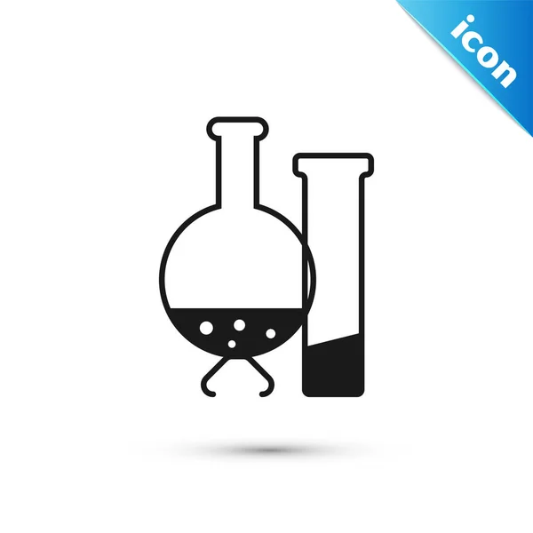 Tubo de teste preto e frasco ícone de teste de laboratório químico isolado em fundo branco. Sinal de vidro de laboratório. Ilustração vetorial —  Vetores de Stock