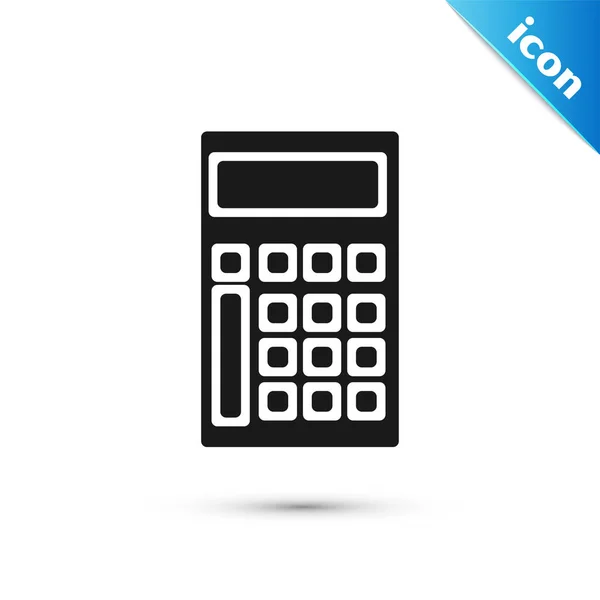 Icona calcolatrice nera isolata su sfondo bianco. Simbolo contabile. Calcoli aziendali educazione matematica e finanza. Illustrazione vettoriale — Vettoriale Stock