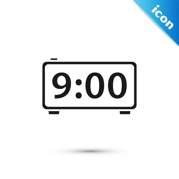 Réveil numérique noir icône isolée sur fond blanc. Réveil de montre électronique. Icône temporelle. Illustration vectorielle — Image vectorielle