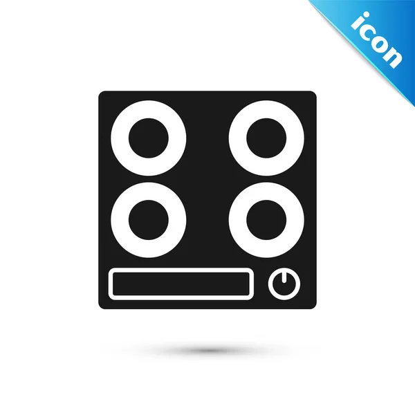 Icono de estufa de gas negro aislado sobre fondo blanco. Signo de cocina. Hob con cuatro quemadores de círculo. Ilustración vectorial — Vector de stock