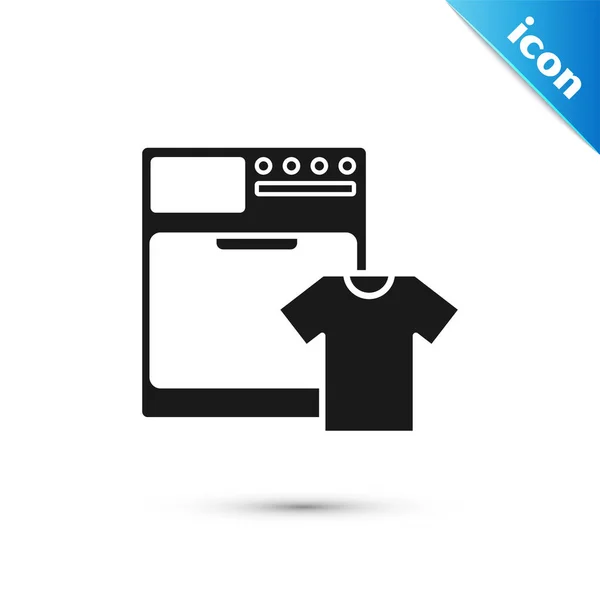 Černá podložka a ikona trička izolované na bílém pozadí. Ikona pračky. Pračka na prádlo. Symbol domácího spotřebiče. Vektorová ilustrace — Stockový vektor