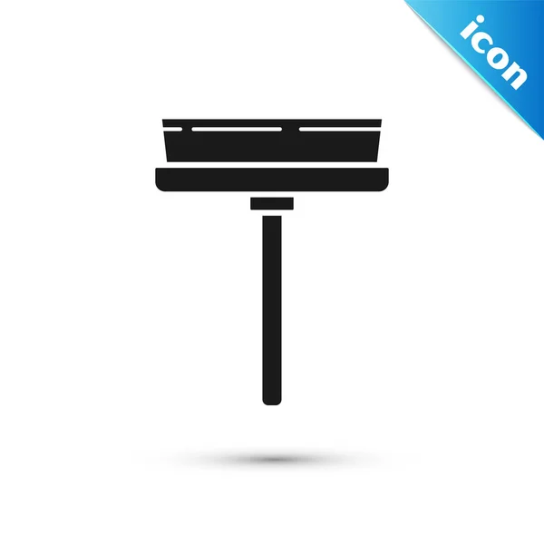 Service de nettoyage noir avec de nettoyage en caoutchouc pour icône de fenêtres isolées sur fond blanc. Raclette, grattoir, essuie-glace. Illustration vectorielle — Image vectorielle