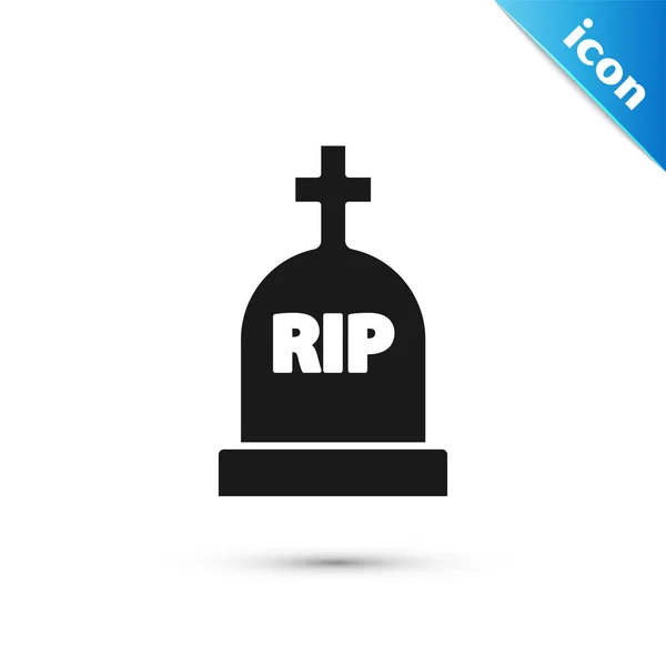 Pietra tombale nera con RIP scritto su di essa icona isolata su sfondo bianco. Icona della tomba. Illustrazione vettoriale — Vettoriale Stock