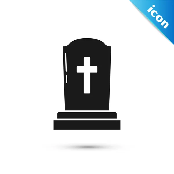 Черный гроб с иконой креста на белом фоне. Значок могилы. Векторная миграция — стоковый вектор