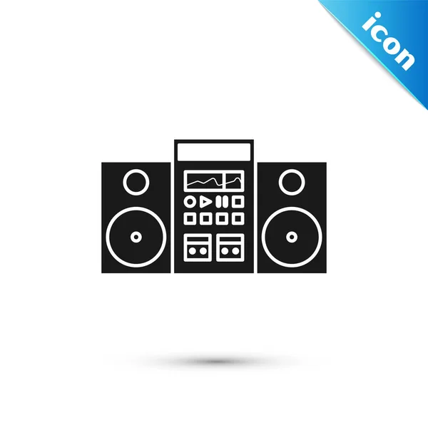 Black Home estéreo con dos altavoces icono aislado sobre fondo blanco. Sistema de música. Ilustración vectorial — Vector de stock