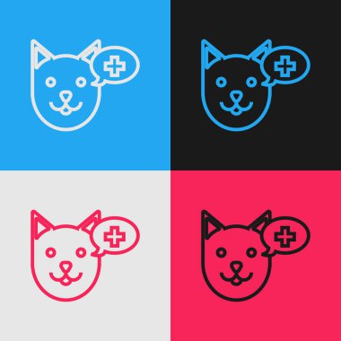 Renk çizgisi Veteriner kliniği sembol simgesi renk arka planda izole. Köpek veteriner bakımı ile çapraz. Pet İlk Yardım işareti. Vintage tarzı çizim. Vektör İllüstrasyonu