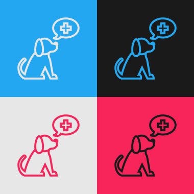 Renk çizgisi Veteriner kliniği sembol simgesi renk arka planda izole. Köpek veteriner bakımı ile çapraz. Pet İlk Yardım işareti. Vintage tarzı çizim. Vektör İllüstrasyonu