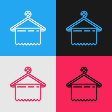Renk çizgisi Askı gardırop simgesi renk arka planda izole. Temiz havlu işareti. Vestiyer simgesi. Giysi servisi sembolü. Çamaşır askısı işareti. Vintage tarzı çizim. Vektör İllüstrasyonu